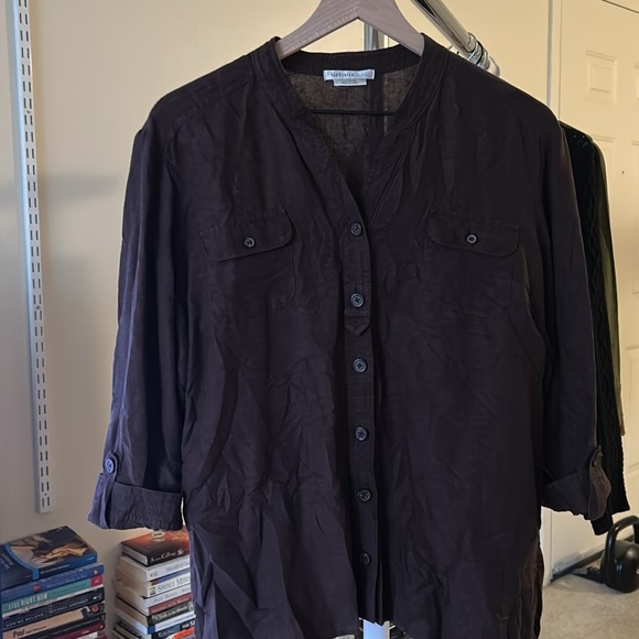 Van Heusen Tops - Linen Van Heusen Studio Brown Shirt